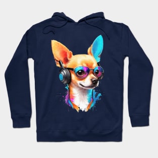 Colorful dog with headphones and glasses - Chihuahua dog Hoodie